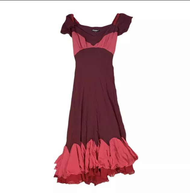 Betsey Johnson New York Vtg 90s 00s Womens Burgundy Coral Silk A Line Dress Sz 4