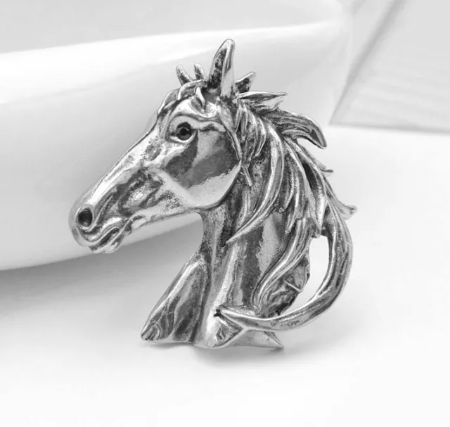 Horse & Western Jewellery Jewelry Equestrian Horse Head Brooch Antique Silver