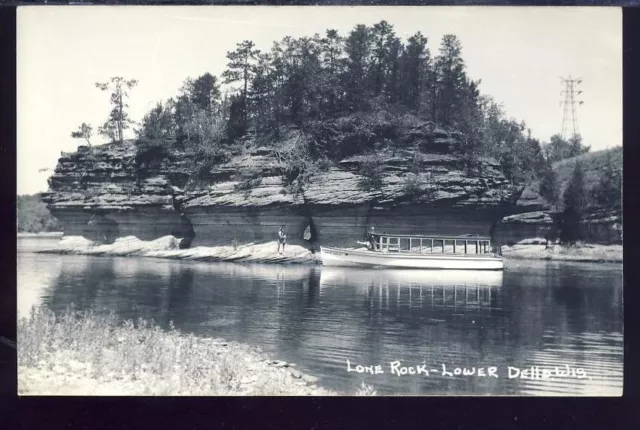 RPPC VTG Real Photo Kodak Postcard, Lone Rock, Lower Dells, Wisconsin