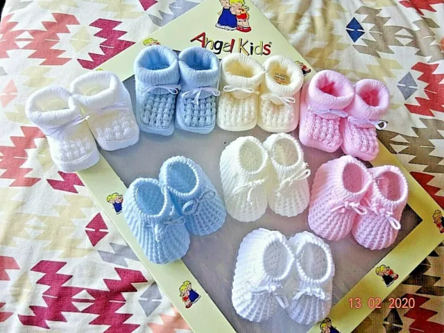 Baby Booties Blue/Pink/White Boy/Girl Knitted Bow Shoes Crochet Drawstring Socks