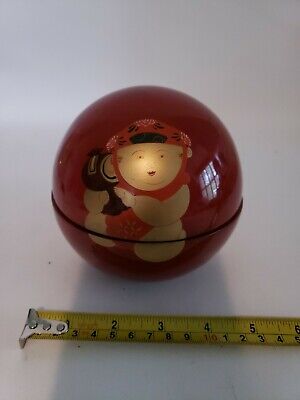 RED VINTAGE Lacquer Domed Trinket/Powder Box Fun Japanese Okinawa 1940S?