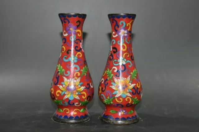 Chinese Copper Cloisonne Enamel Hand-made Exquisite A Pair Vases 29649