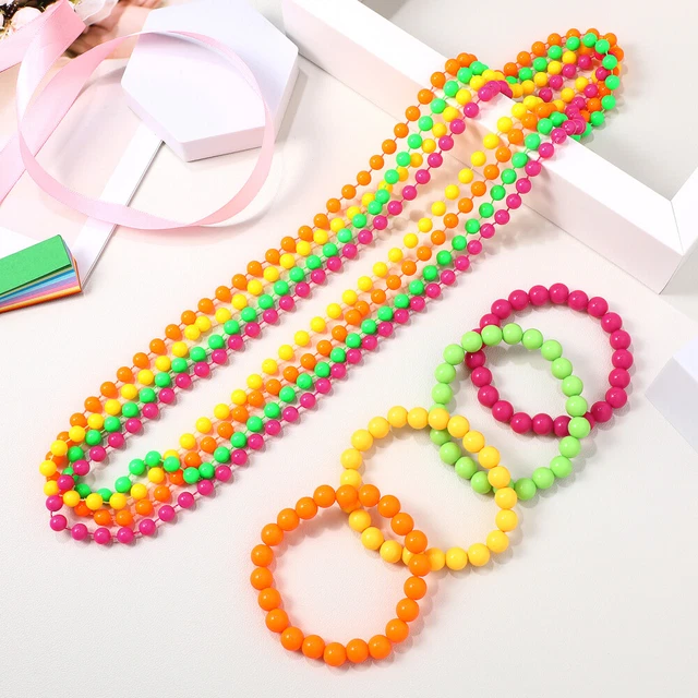 8 PCS Colliers de perles de néon et bracelets Chaînes perlées Party Habit-up 7