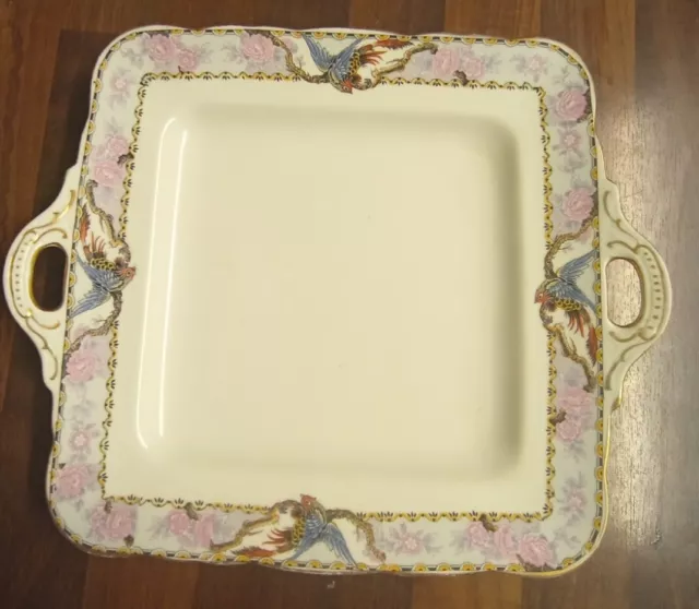 Sutherland China Art Deco Square Eared Cake Plate 22cm x 25.5 cm Birds & Flowers 2