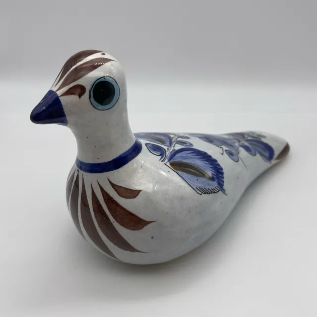 Signed Tonala Hand Painted Mexican Pottery Bird Dove Folk Art Figurine Vintage