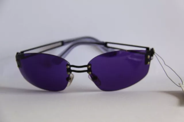 Farb Brille Sonnenbrille  Gläser Lila Rahmenlos Bügel Schwarz Aus Metall