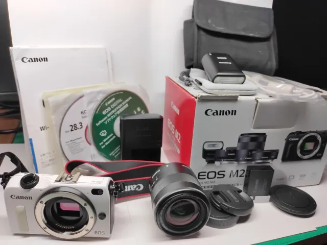 Canon EOS M2 18.0MP Digital Camera White w/ EF-M STM 18-55mm Lens from Japan