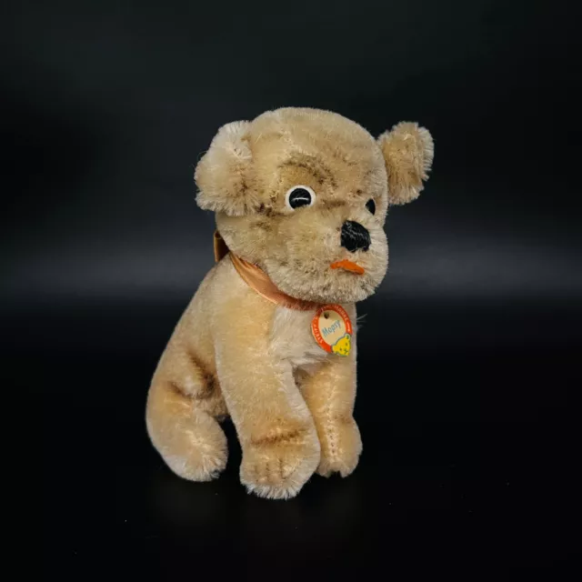 STEIFF Hund MOPSY | 3312,00 | Schild | Jahr 1965 | 13 cm | Sehr guter Zustand