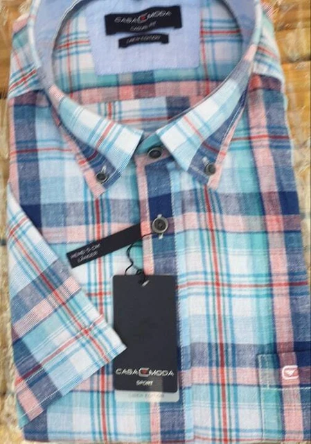 Chemise Marlboro Classics En Lin à Carreaux Bleus - Taille M, Coupe Regular, Manches Courtes, Occasion Très Bon état