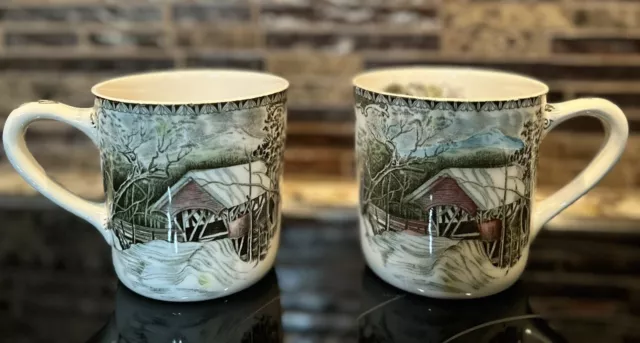 Johnson Brothers Friendly Village - Set of 2 Coffee Mugs - Covered Bridge, Engla