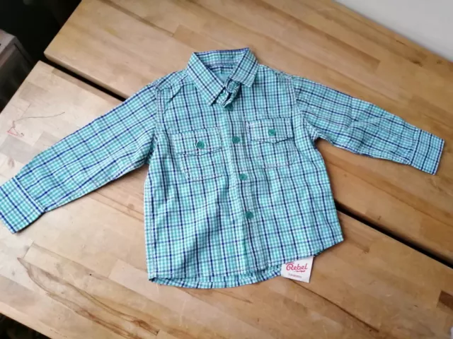 Rebel Green White Checked Shirt Baby Boys 9-12 months 100% Cotton BNWT NEW