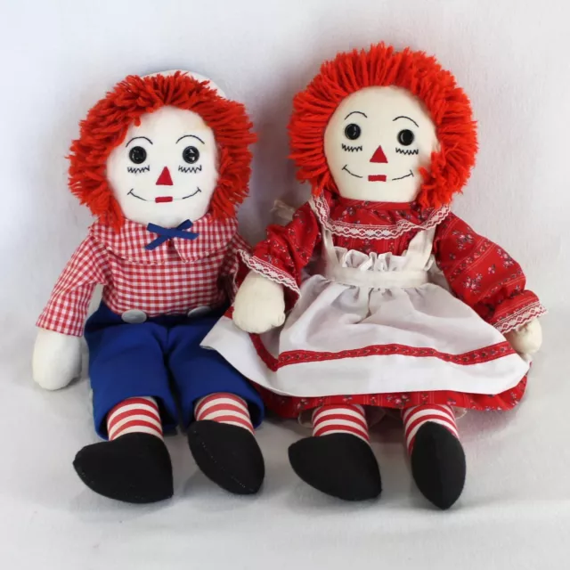 Vintage Raggedy Ann and Andy Doll Set Handmade Cloth 19" Red White Blue