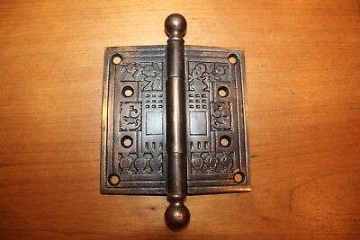4-1/2" X 4-1/2" Antique Copper Plated Ornate Victorian Hinge Cannonball Tip D-18