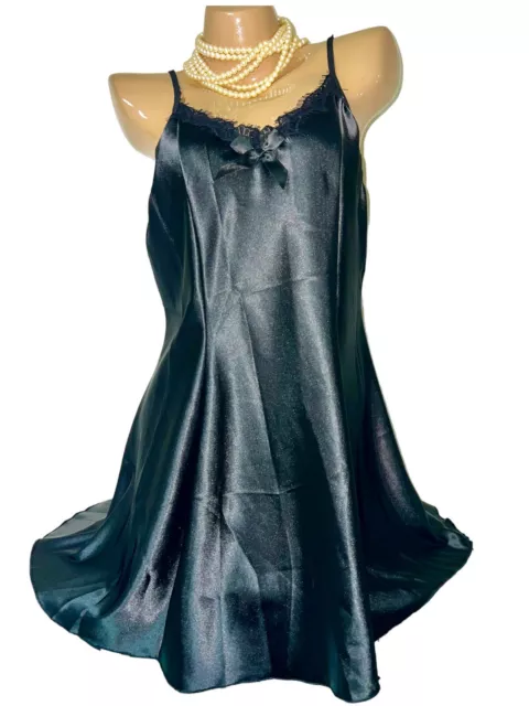 Glossy  Skin Satin Cami Nightdress Twirly Frilly Nighty Lingerie Babydoll L XL