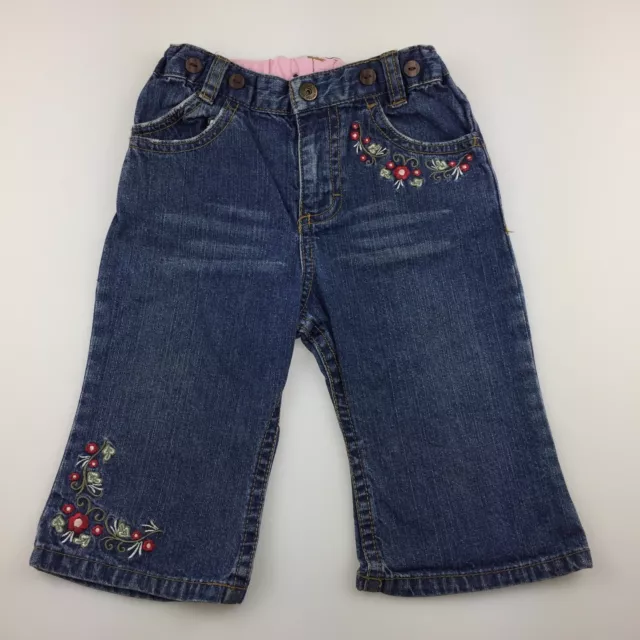 Girls size 0, H&M, blue denim jeans, embroidered, elasticated, GUC