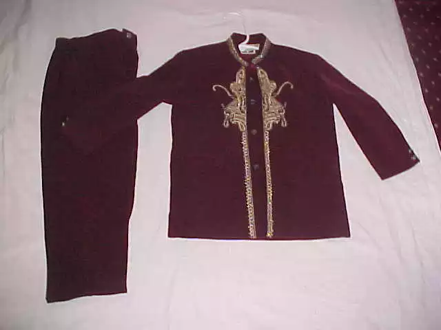 NEW MAROON Gold DAZZLING Sherwani WEDDING Tuxedo SUIT FOR Boy 3-4 Prince SUIT