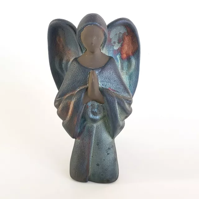 Wood Fired Pottery Angel Figurine, Fumed Pottery, 7.5 Inches Tall