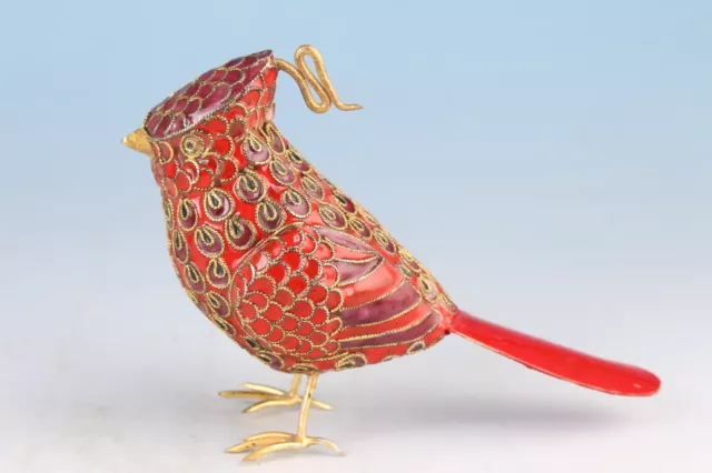 chinese old red cloisonne bird figure statue collectable decoration gift