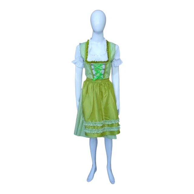 Light Green checkred German women dirndl dress midi oktoberfest dirndl