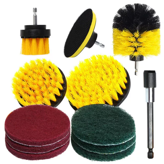 12PC Drill Brush Scrub Pads Cleaner Scrubbing Cordless Drill Power Cleaning Kit