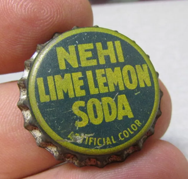 vintage RARE 1930s NEHI Lime Lemon cork lined soda pop bottle cap, NOS