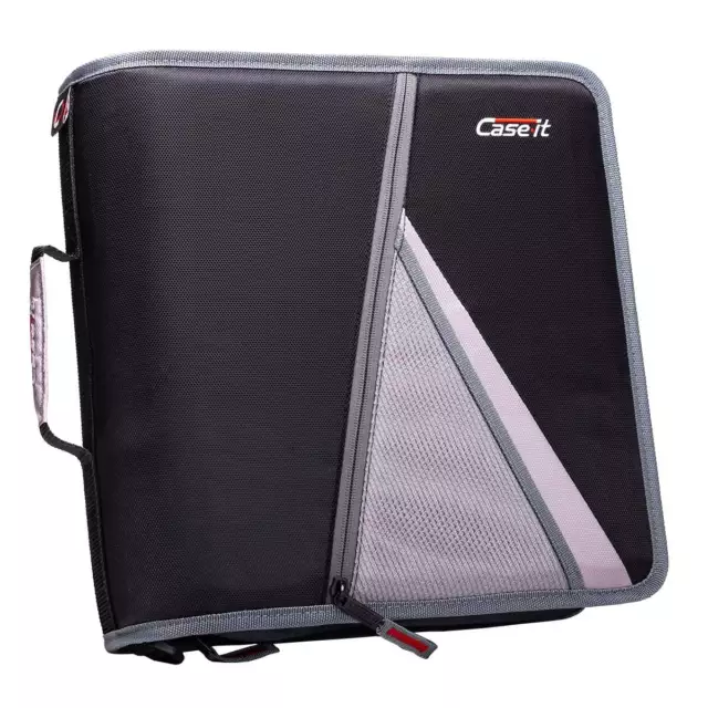 Case•it Mighty Zip Tab 3" O-Ring Binder with Expanding File Folder, Black