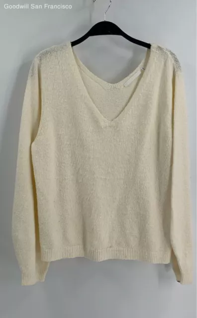 Helmut Lang Womens Ivory Cotton Blend Knitted Long Sleeve Pullover Sweater Small