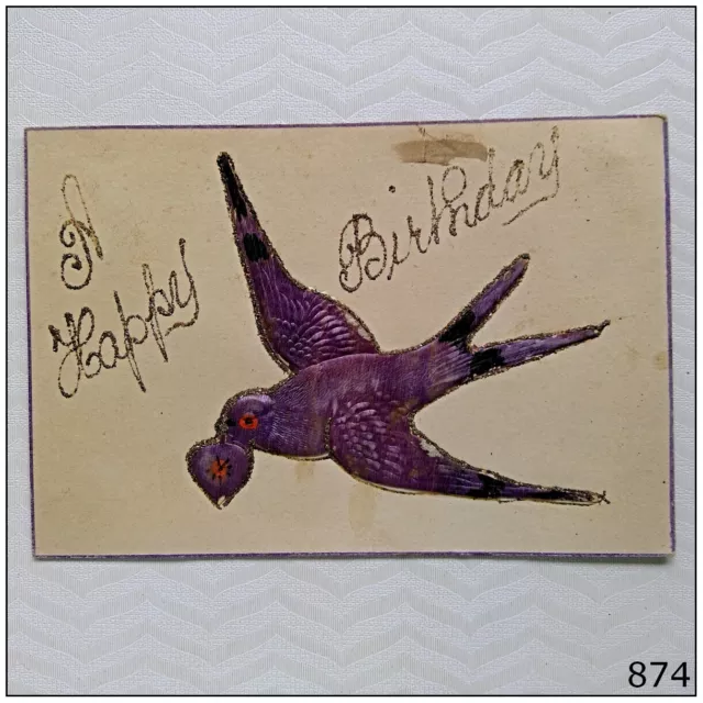 A happy Birthday Bird 1907 Vintage Postcard (P874)