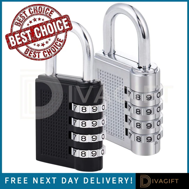 Padlock Combination 4 Digit Silver Black Lock Locker Gym Travel Suitcase Bag New