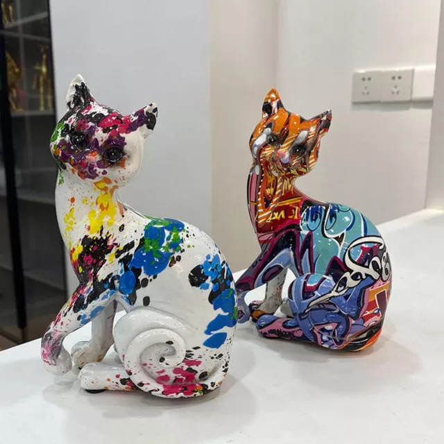 Resin Cat Statues Graffiti Ornament Figurines Craft Painted Abstract Home Decors