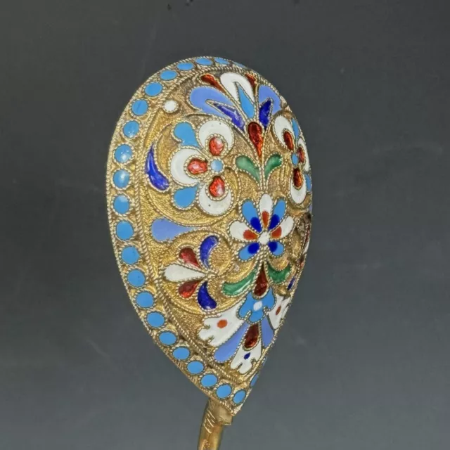 Antique Russian 84 Silver Enamel Spoon Gold Wash