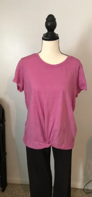 MNY Marc New York Short Sleeve Knit Front Knot Scoop T Shirt Top  Pink L
