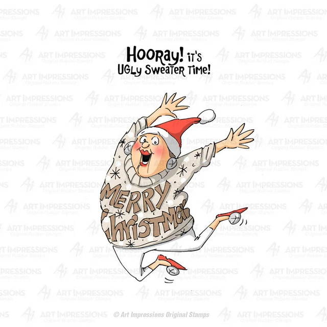 Stempel "Ugly Sweater Set" Art Impressions, Frau mit hässlichem Weihnachtspulli