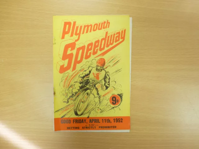 Plymouth Vs Exeter Speedway Programme 11/4/1952
