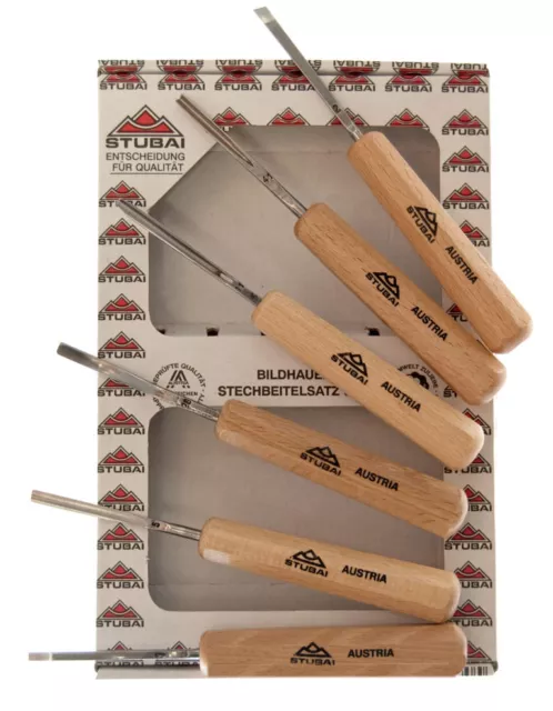 Stubai Mikro Schnitzeisensatz 6-tlg Schnitz Werkzeug Set 100 mm Heft 5856 Holz