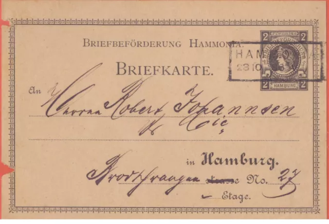 1886 Hamburg Hammonia Privat-Briefbeförderung - Ganzsache 2Pf.