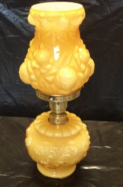 Fenton Honey Amber Emboss Rose Lamp - GTC AD1