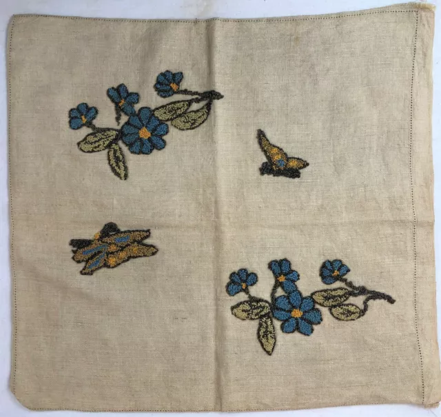 Funda de almohada de lona vintage hecha a mano tapiz con aguja mariposas flores