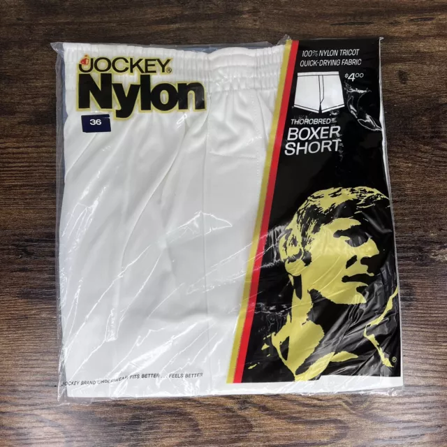 Vtg 1974 Jockey Thorobred Nylon White Boxer Short Size 36 Made USA NOS