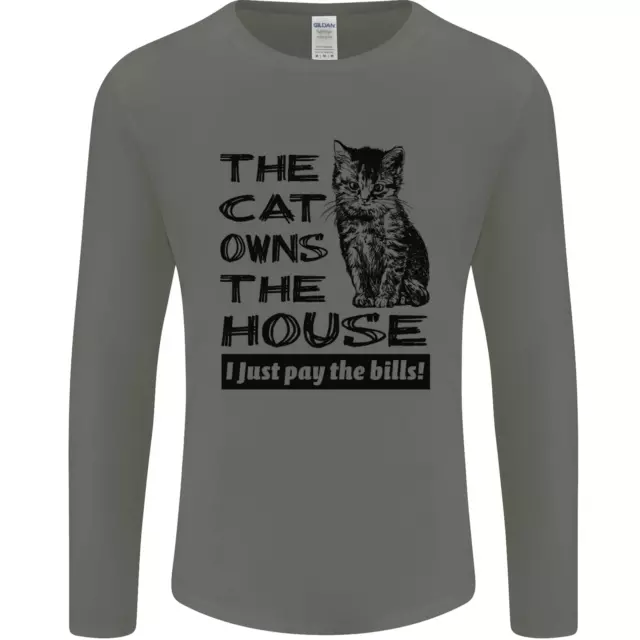 El Gato Posee la Casa Divertido Gatito Manga Larga para Hombre Camiseta