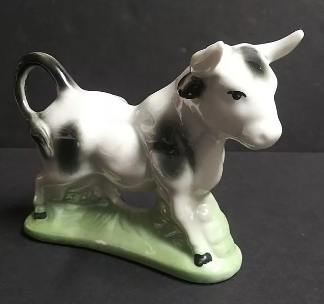 Ceramic Bull w/ Horns Luster Figurine Sculpture Vintage Cow Decor 6.5"w Brazil