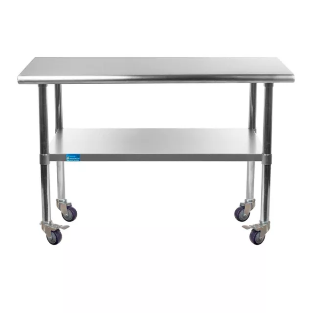 Stainless Steel Food Prep Work Table with Undershelf 30”x48” and casters Wheels