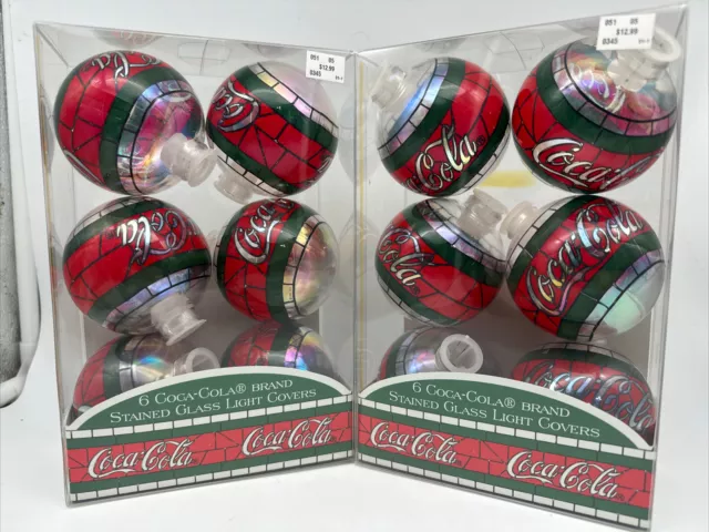 Coca Cola Stained Glass Light Covers Christmas 12 Total Cavanagh Vintage 1997