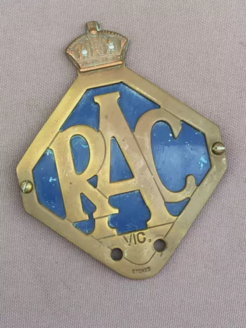 Vintage RACV Car Grille BADGE Emblem, STOKES, Mounting Screws, BRASS & Copper...