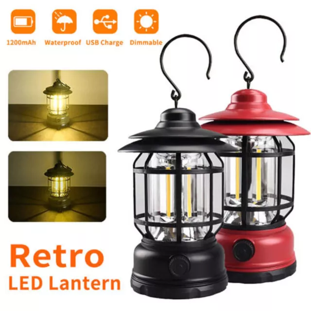 Retro Tent Camping Light LED Lantern Outdoor Portable Rechargeable Night Lamp AU