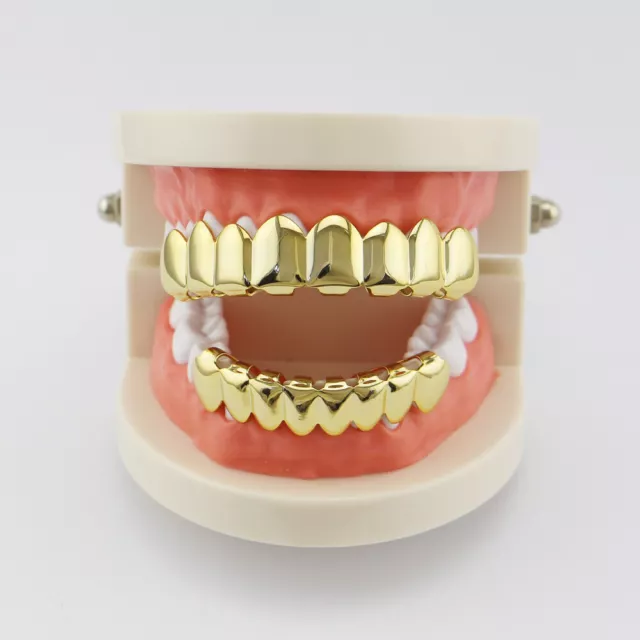 18K White Gold Plated Mouth GRILLZ Custom Teeth Top Bottom Silver Grill