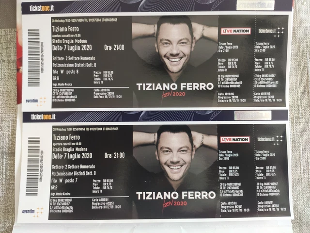 2 biglietti concerto Tiziano Ferro - Stadio Dall'Ara (Bologna) 11/07/2023