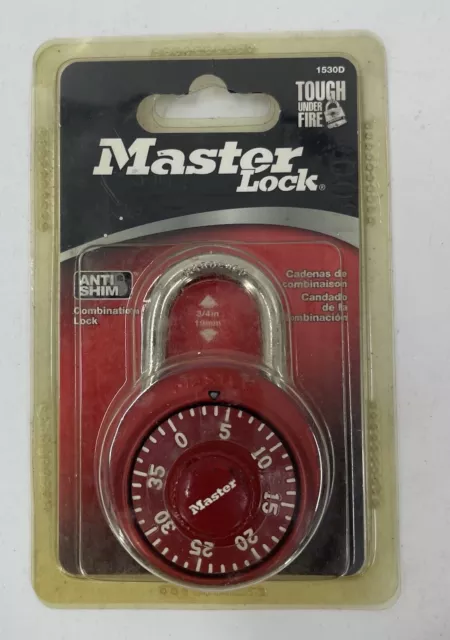 Master Lock Combination Padlock 1530D Red New in Package NOS