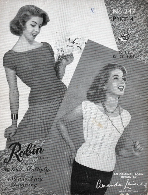 ~ Patrón de tejido Robin vintage de la década de 1950 para bonitos torsos de verano para dama ~ 32"" ~ 36""