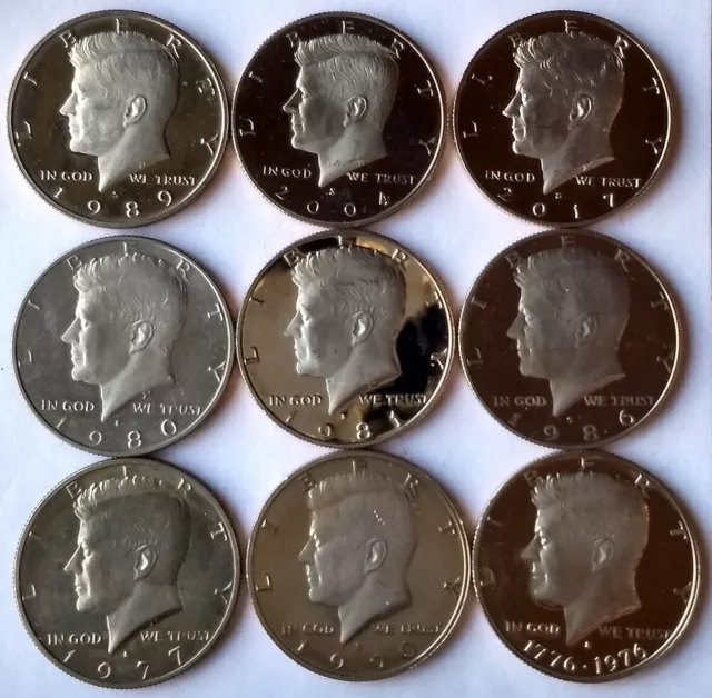 1976 1990 Half Dollar Lot Of 9 John F Kennedy S MINT Clad Proof Set Half Dollars